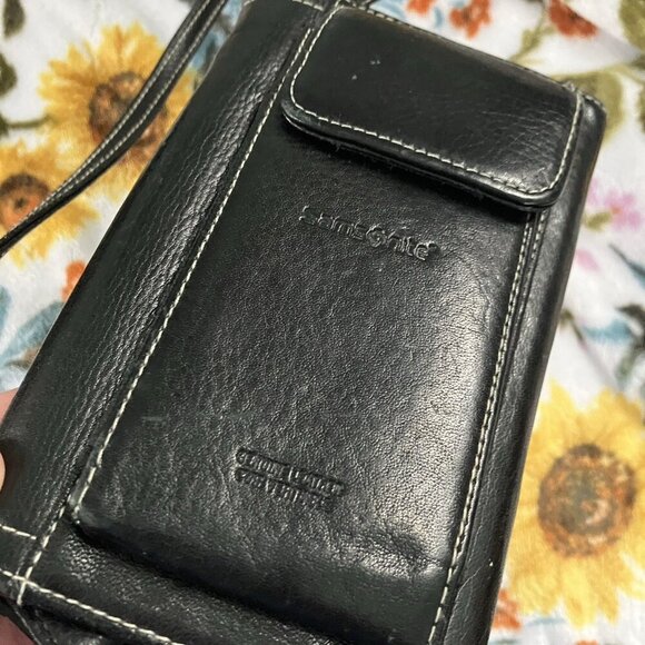 Samsonite Crossbody Black Leather Cell Holder Card Holder Organizer - Picture 4 of 7